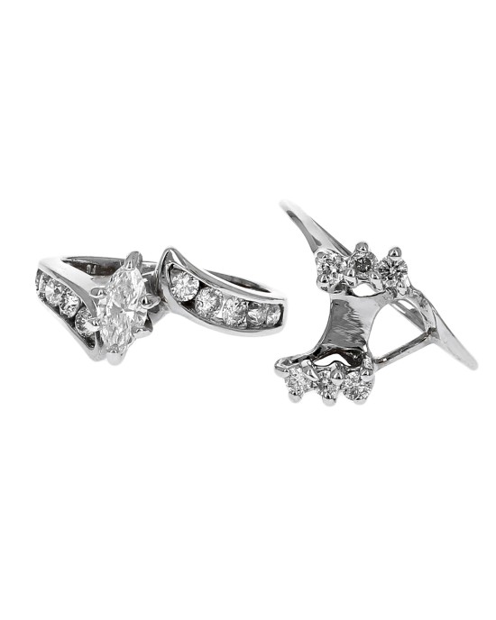 Marquise and Round Diamond Wedding Set in White Gold